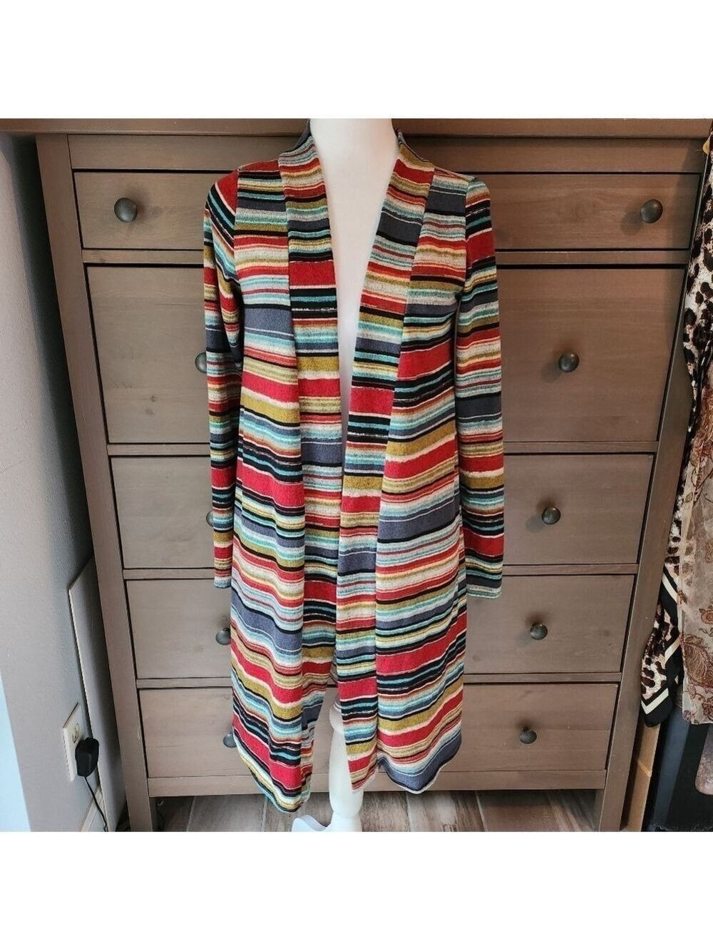 Star Vixen Colorful Striped Open Front Cardigan Duster Size Small